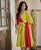 Two Tone Pleated Flared Sleeve Dress